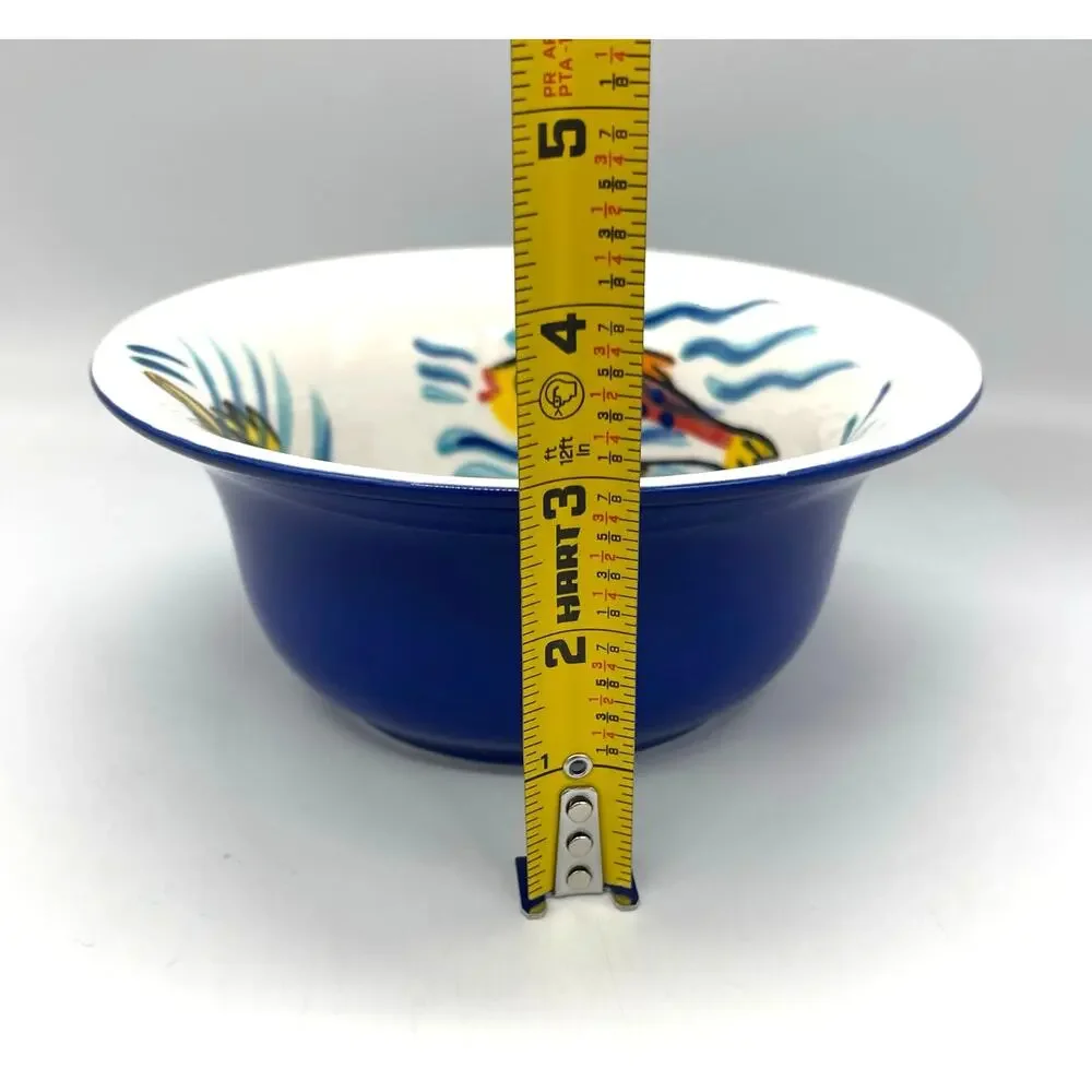 Les Tropiques Strata Cereal Bowl Blue Hand Painted Tropical Fish *Paint Chip
